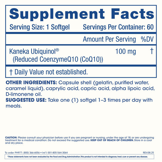 ProHealth Ubiquinol CoQ-10 bottle label highlighting USA-made quality and testing.