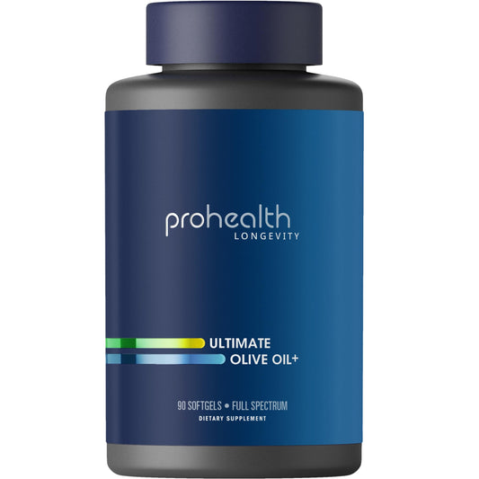 ProHealth Ultimate Olive Oil+ softgels bottle for convenient daily wellness support