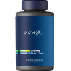 ProHealth Ultimate Olive Oil+ softgels bottle for convenient daily wellness support