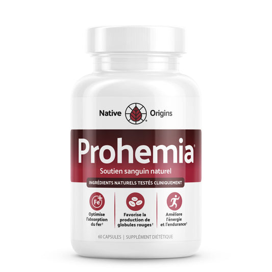 Prohemia tablets close-up highlights compact daily iron supplement.