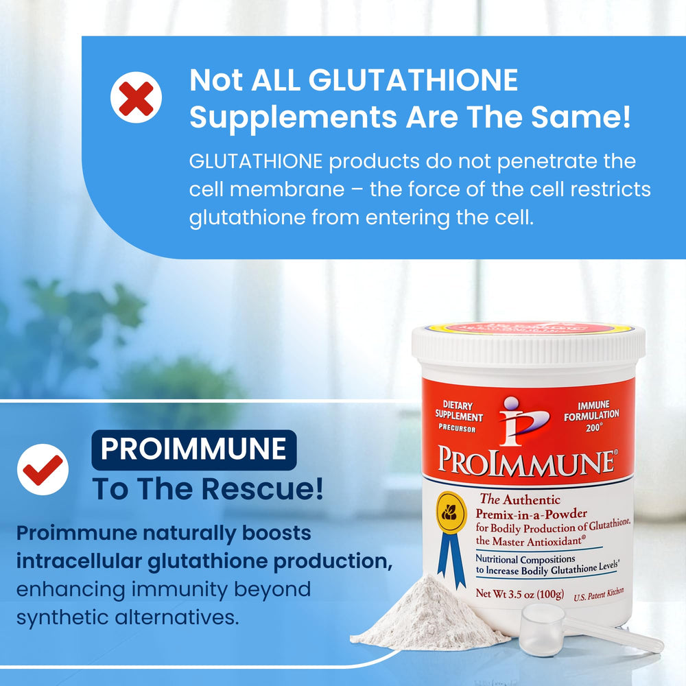 ProImmune glutathione powder scoop illustrates easy daily dosing.