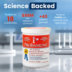 ProImmune package opened with scooper ready for 62 servings.