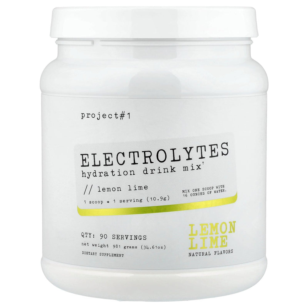 Project #1 electrolyte lemon lime powder for hydration during workouts and daily activity.