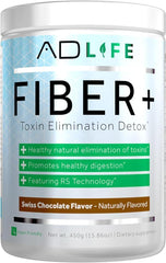 PROJECT AD Fiber+ powder, chocolate flavor, promotes digestive regularity.