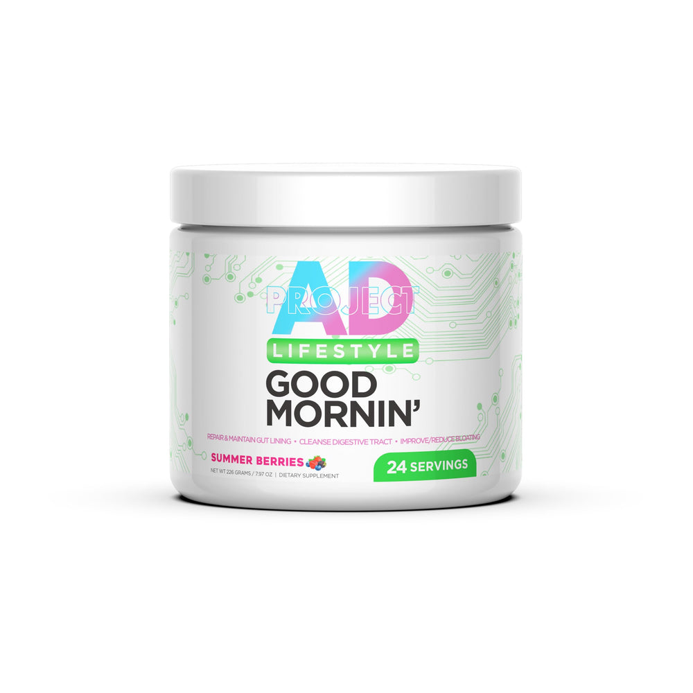 Project AD Life Good Morning bottle pour showing a refreshing detox drink for daily digestive support