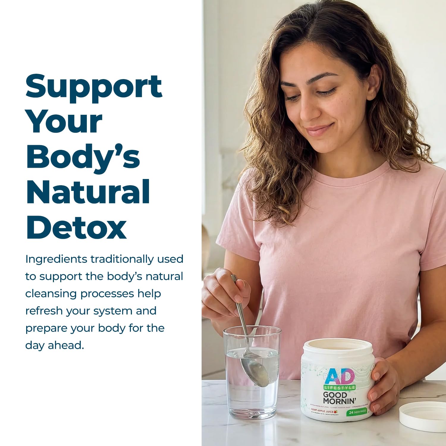 Project AD Life Good Morning Detox dissolving in water during morning routine