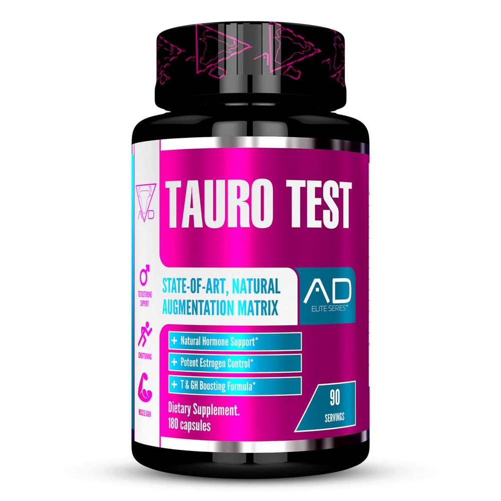 Project AD Tauro Test bottle on shelf highlighting athletic hormone support.