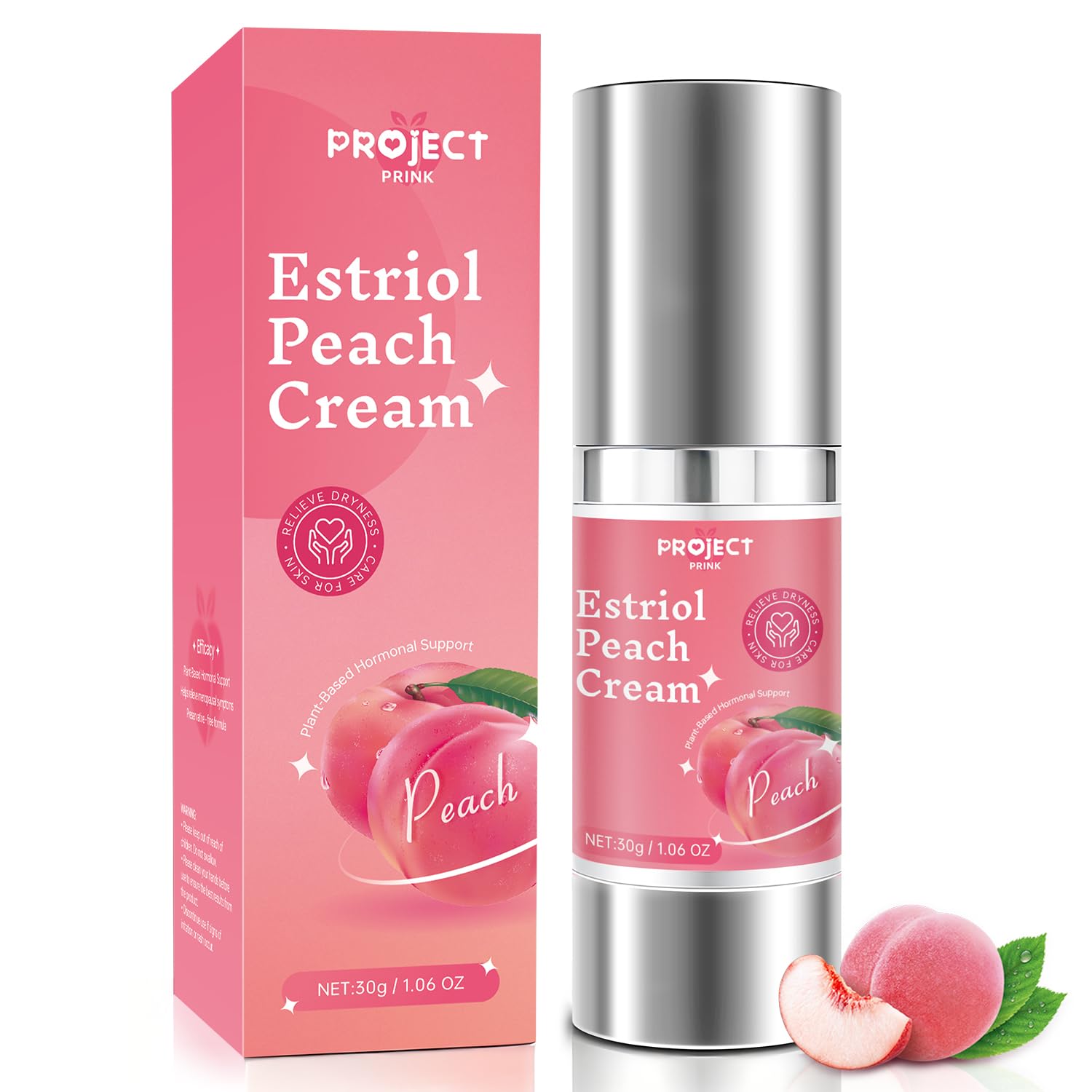 PROJECT PRINK Silky Peach Cream bottle on a clean vanity for intimate comfort