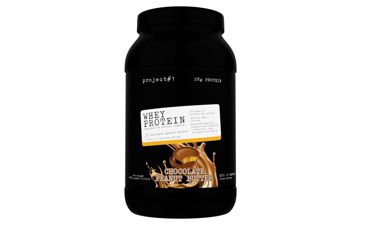 Project #1 Whey Protein Plus bottle showcasing premium whey isolate for fast recovery.