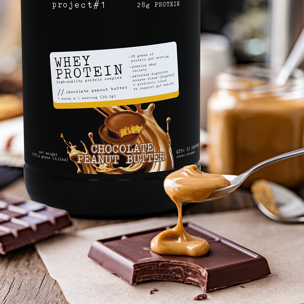 Flavor swirl of Chocolate Peanut Butter shake with Project #1 Whey Protein Plus.