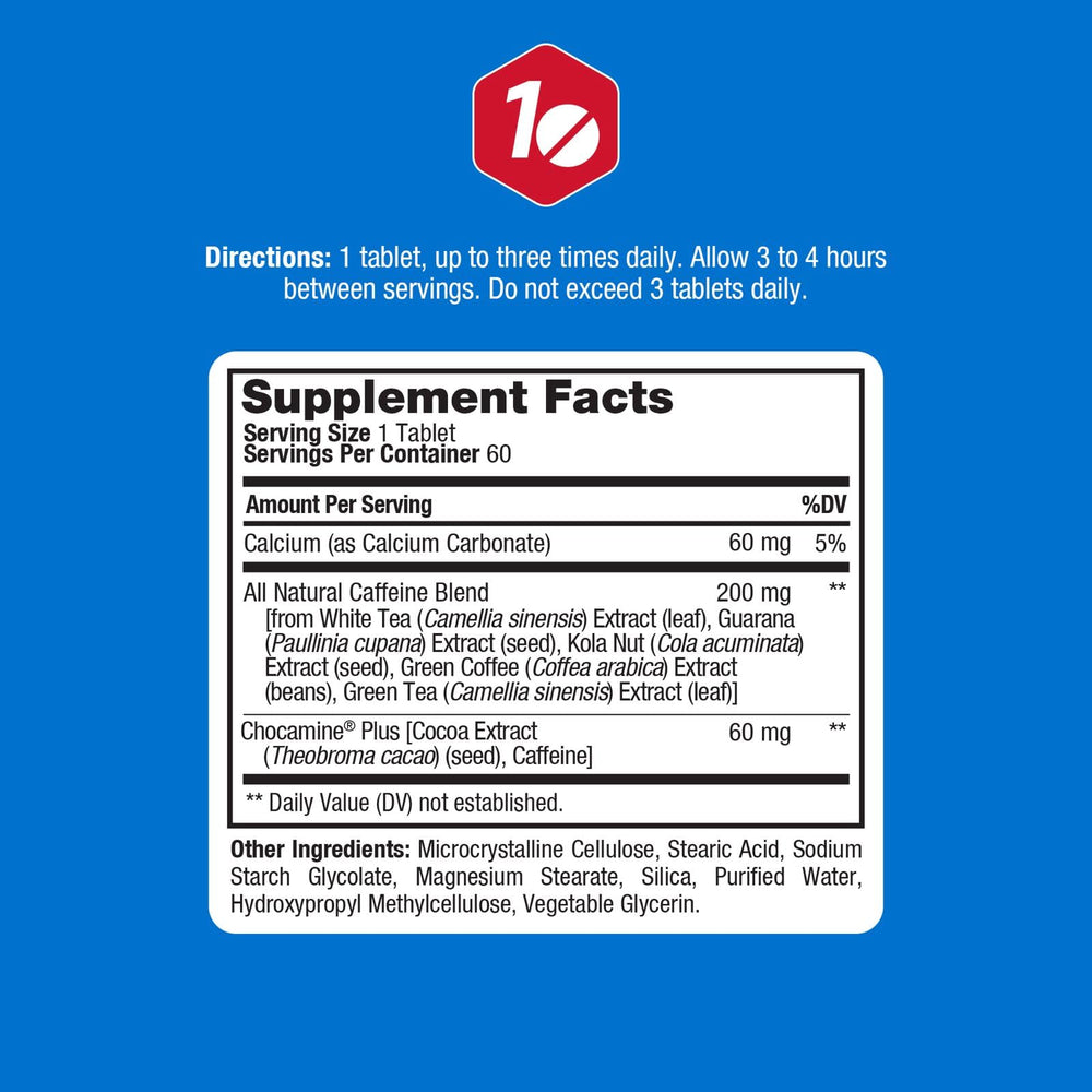 Close-up of ProLab caffeine tablets showing a 200 mg dose.