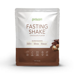 Prolon chocolate fasting shake ready to pour in a glass for a low-sugar start.