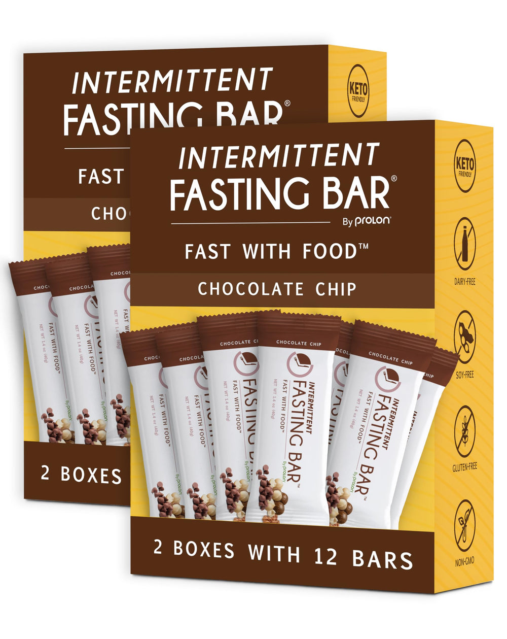 Prolon Chocolate Chip Fasting Bar in package, ideal for travel and on-the-go