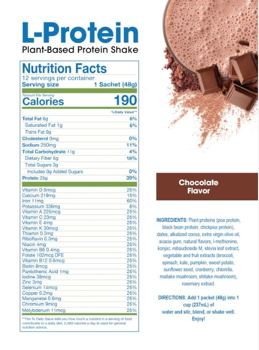 Prolon Longevity Protein Powder chocolate ingredients peas beans chickpeas close-up