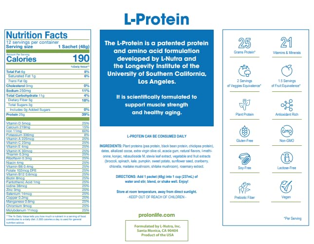 Prolon Longevity Protein Powder chocolate serving scoop included