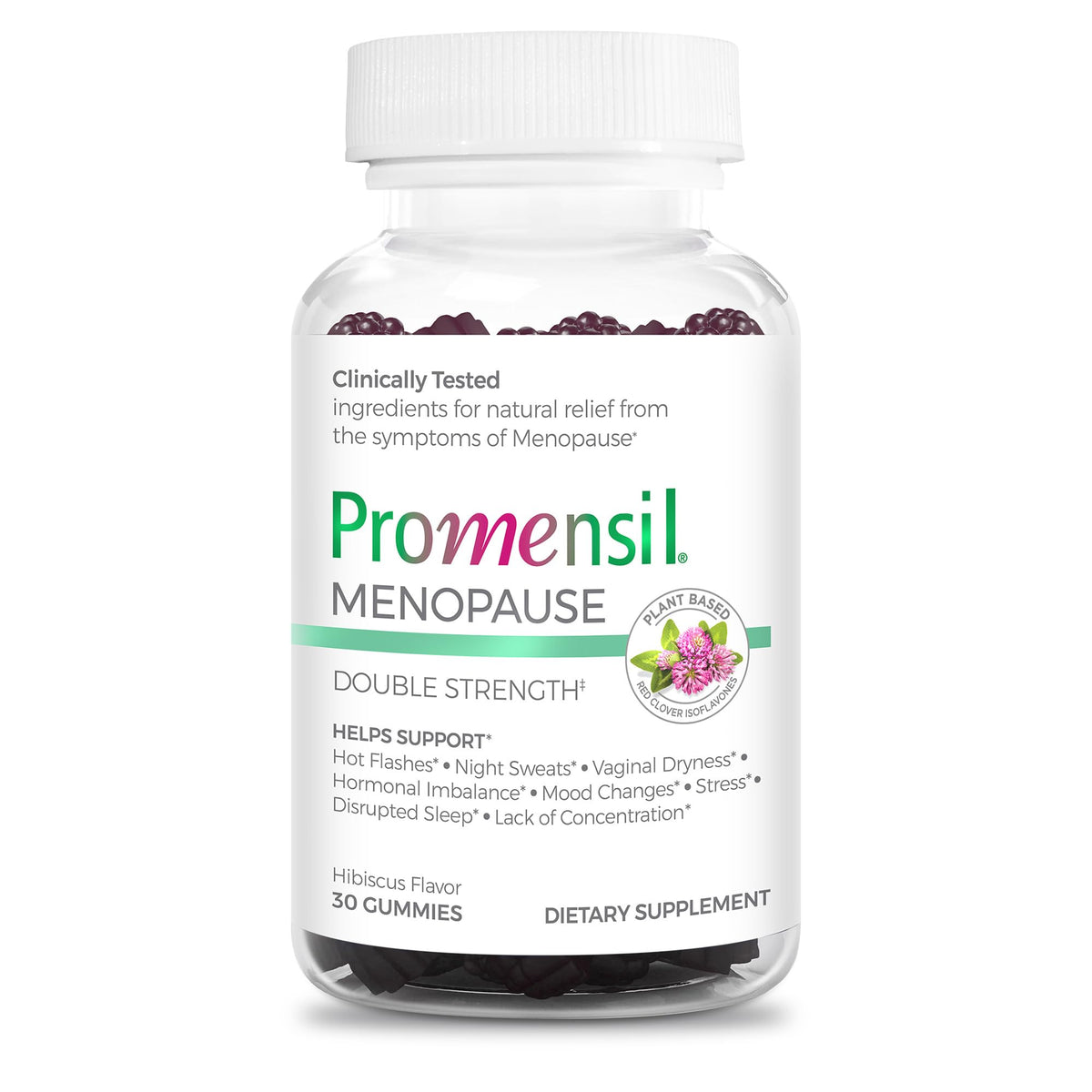 Promensil Red Clover Gummies bottle showing convenient daily support for menopause symptoms