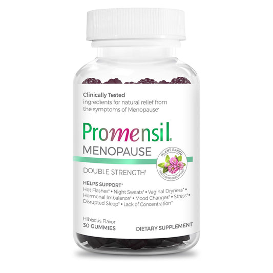 Promensil Red Clover Gummies bottle showing convenient daily support for menopause symptoms