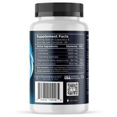 Promescent VitaFLUX label detail emphasizing L-Arginine, L-Citrulline, L-Carnitine Tartrate blend.