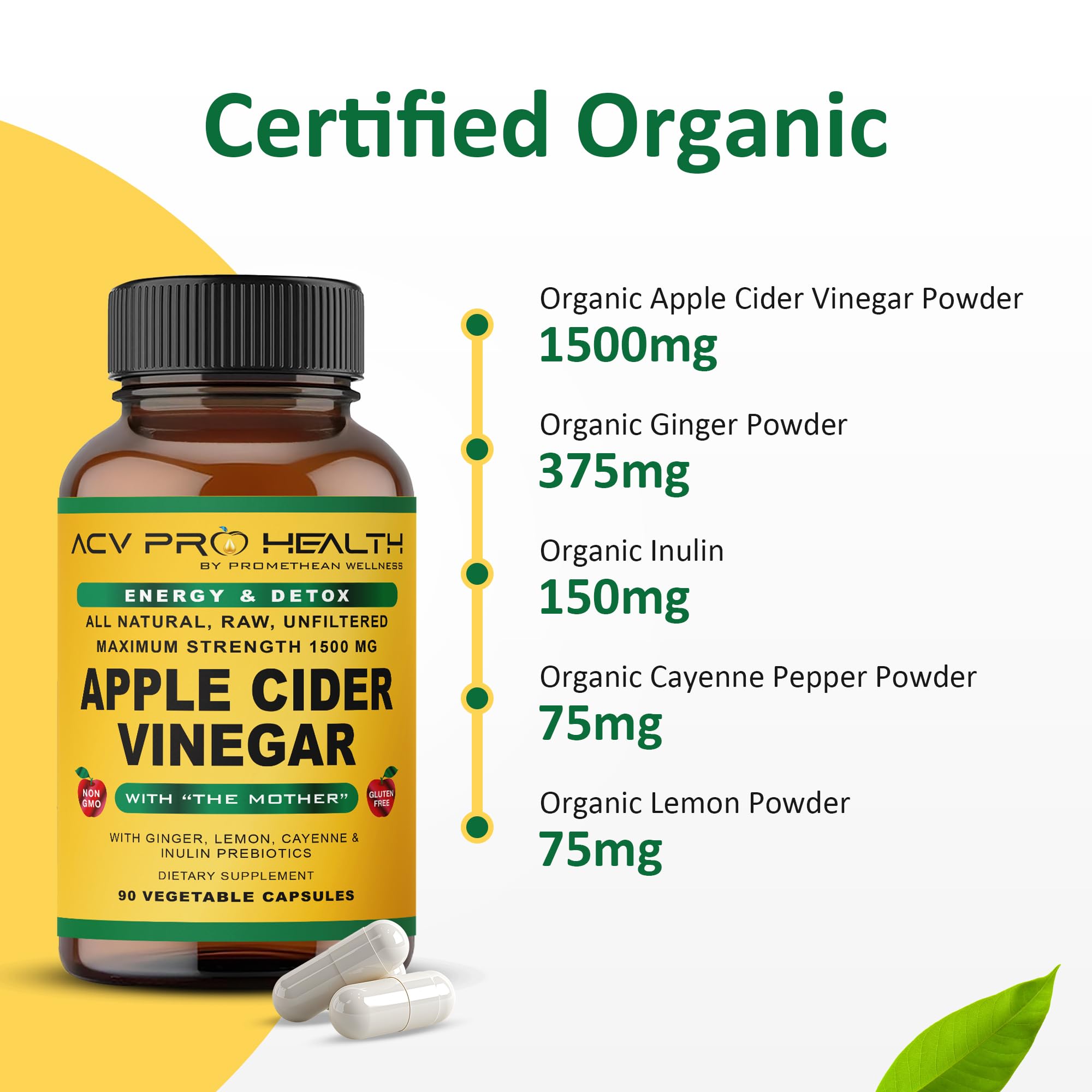 Promethean Wellness ACV Pro label close-up emphasizing non-GMO USA formulation for wellness.