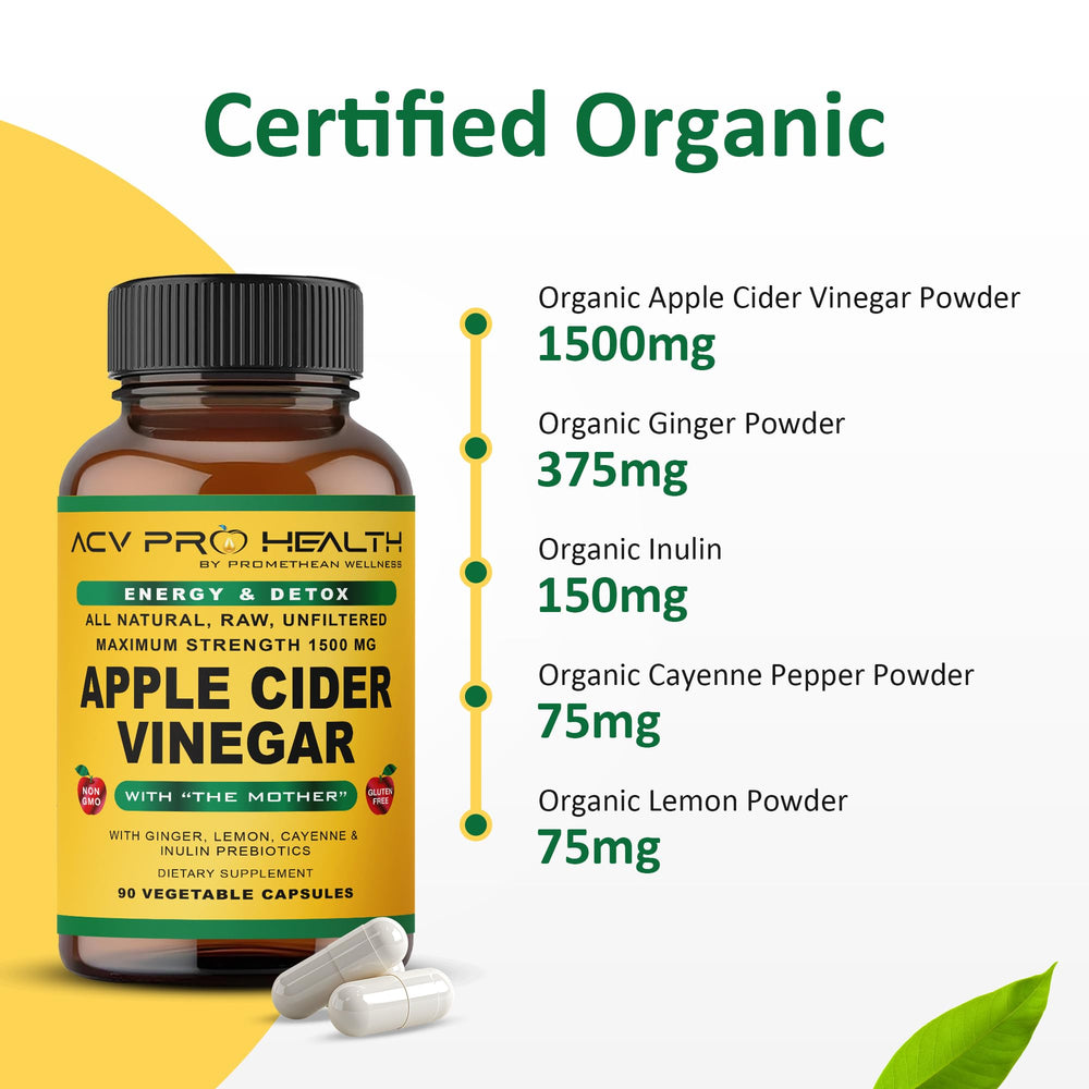 Promethean Wellness ACV Pro label close-up emphasizing non-GMO USA formulation for wellness.