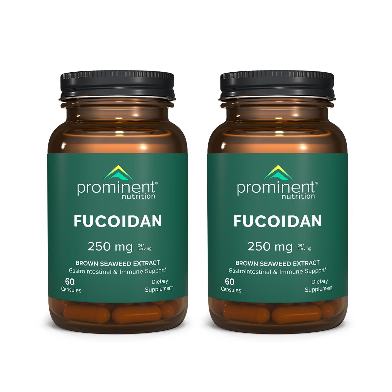Prominent Nutrition Fucoidan gut health bottle on countertop supporting digestion and immune health.