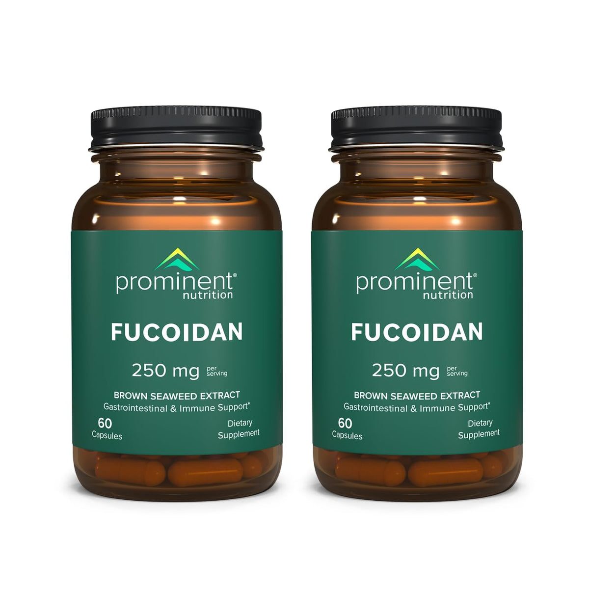 Prominent Nutrition Fucoidan gut health bottle on countertop supporting digestion and immune health.