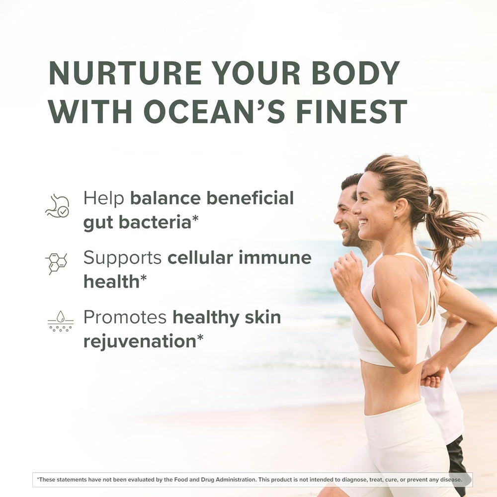 Prominent Nutrition Fucoidan label close-up showing premium brown seaweed extract for digestion support.