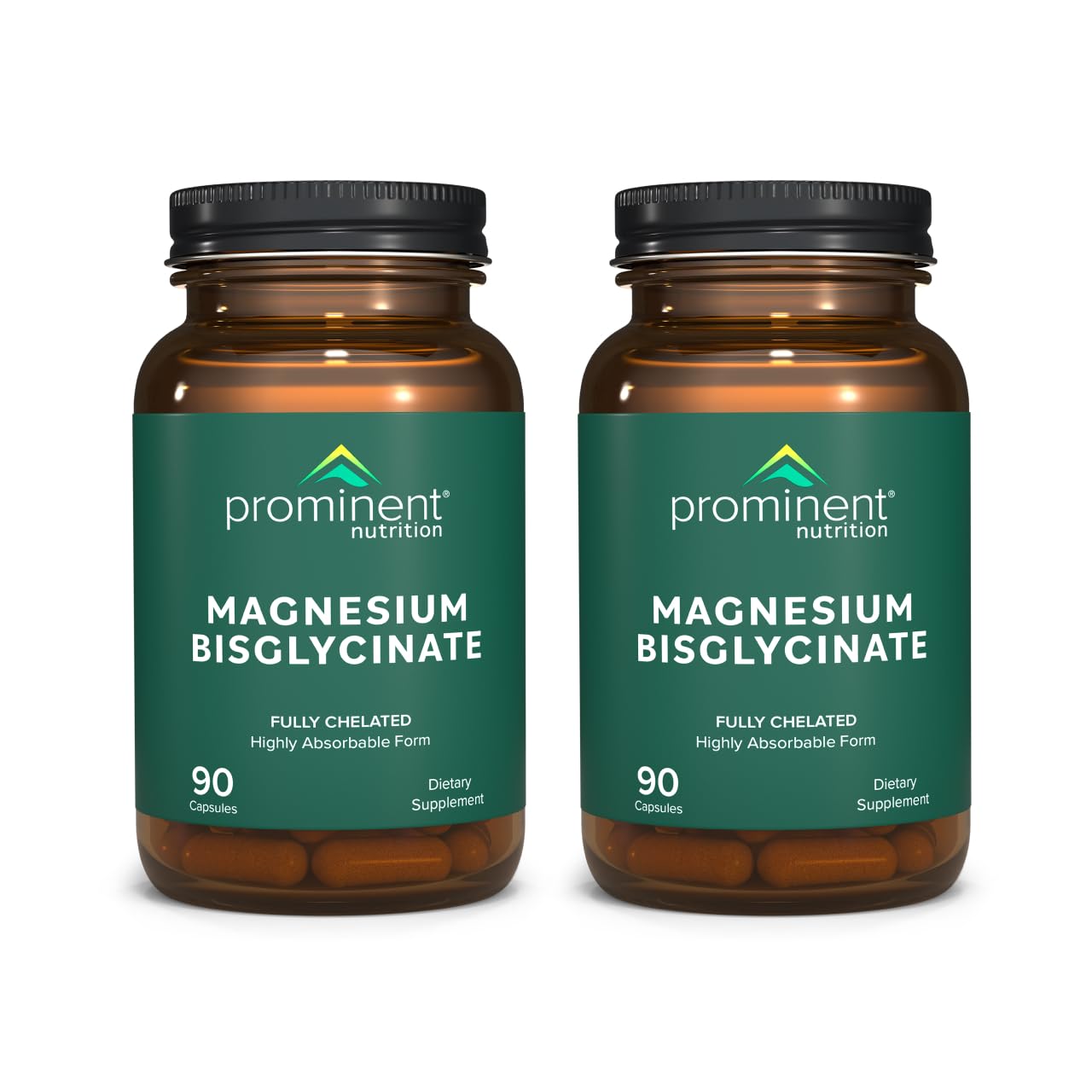 Prominent Nutrition magnesium bisglycinate capsules in a bottle support calm focus.
