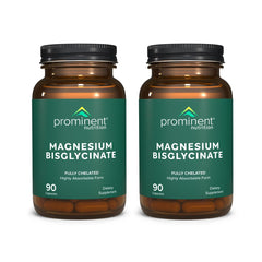 Prominent Nutrition magnesium bisglycinate capsules in a bottle support calm focus.