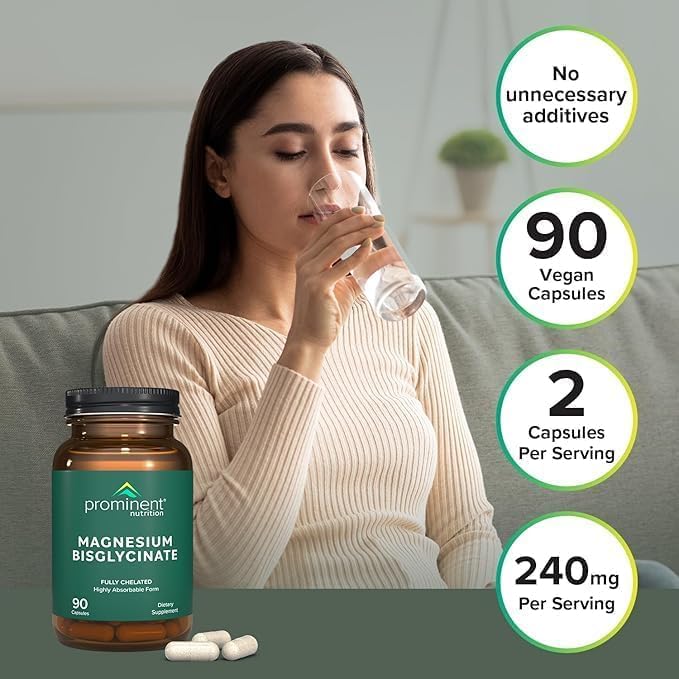 Prominent Nutrition magnesium bisglycinate capsule packaging on shelf.
