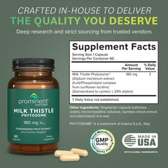 Prominent Nutrition Milk Thistle Phytosome capsules close-up highlighting bioavailable silybin.