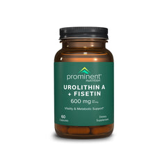 Prominent Nutrition Urolithin A + Fisetin capsules bottle close-up for longevity support