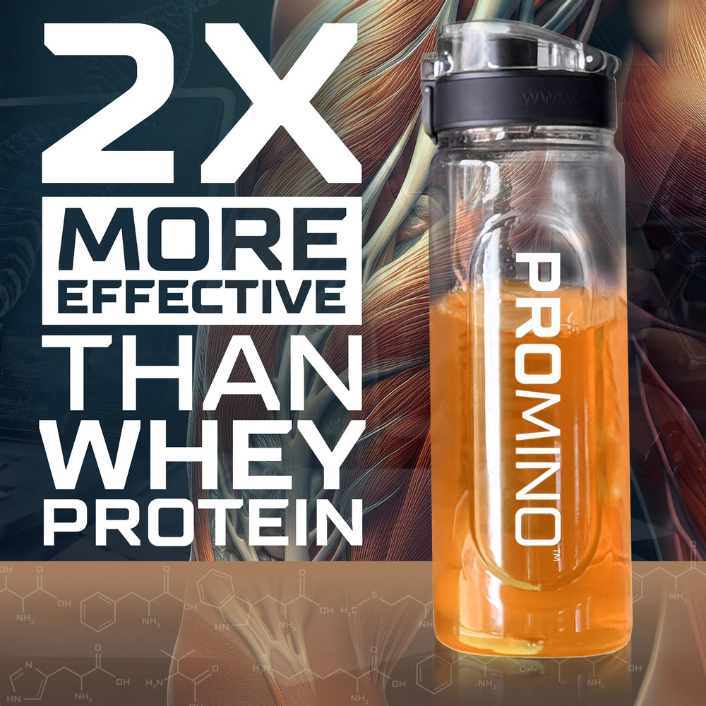 Promino powder with leucine and EAA blend supports efficient muscle protein synthesis.