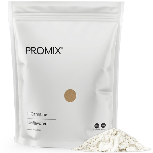 Promix L-Carnitine Powder bottle showing sugar-free formulation for workouts