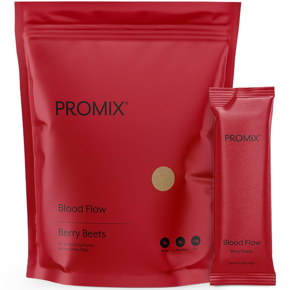 ProMix Nutrition Blood Flow bottle front highlighting nitric oxide support for pre-workout performance.