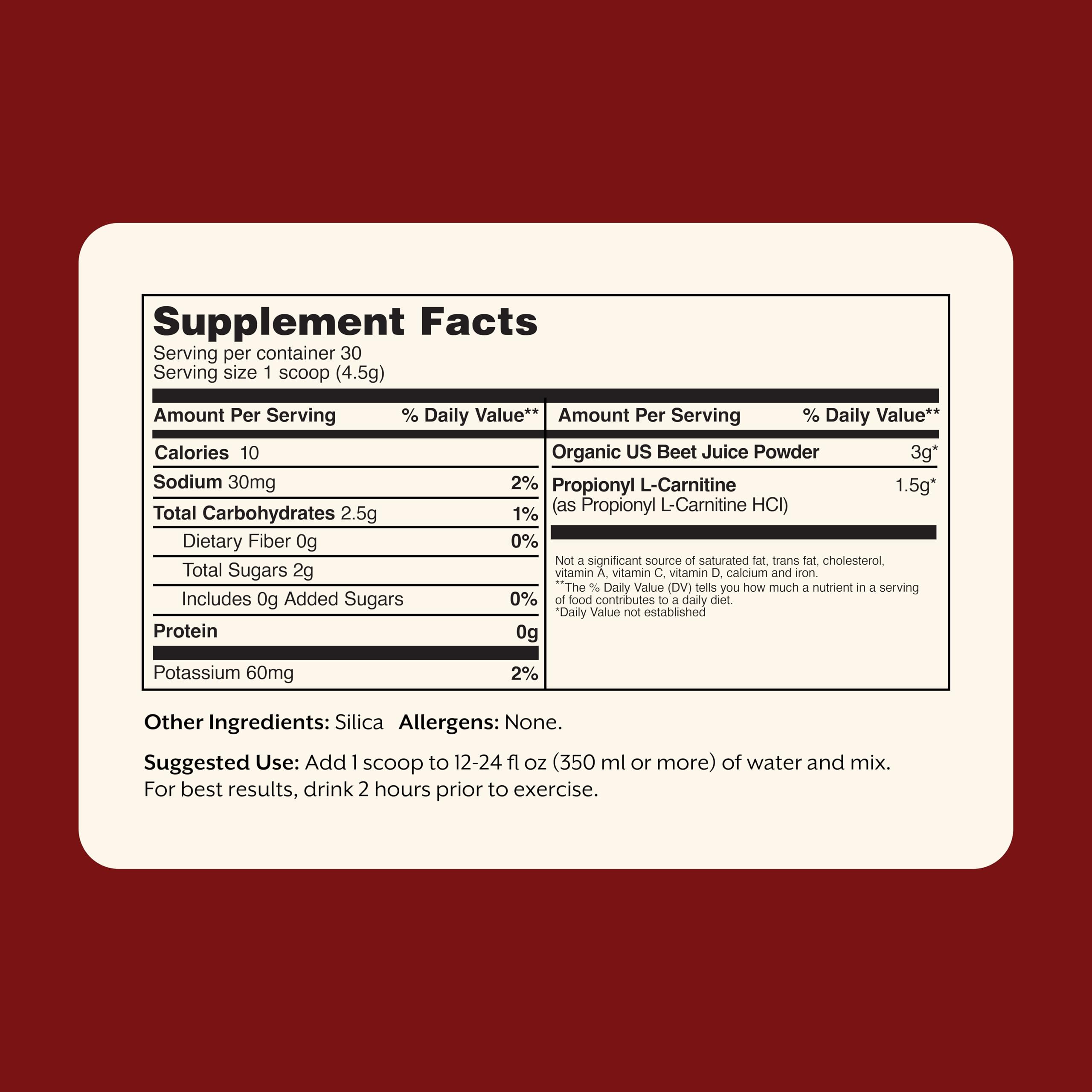 Promix Blood Flow ingredients close-up showing organic beet root powder.