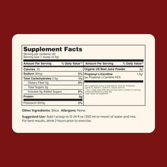 Promix Blood Flow ingredients close-up showing organic beet root powder.