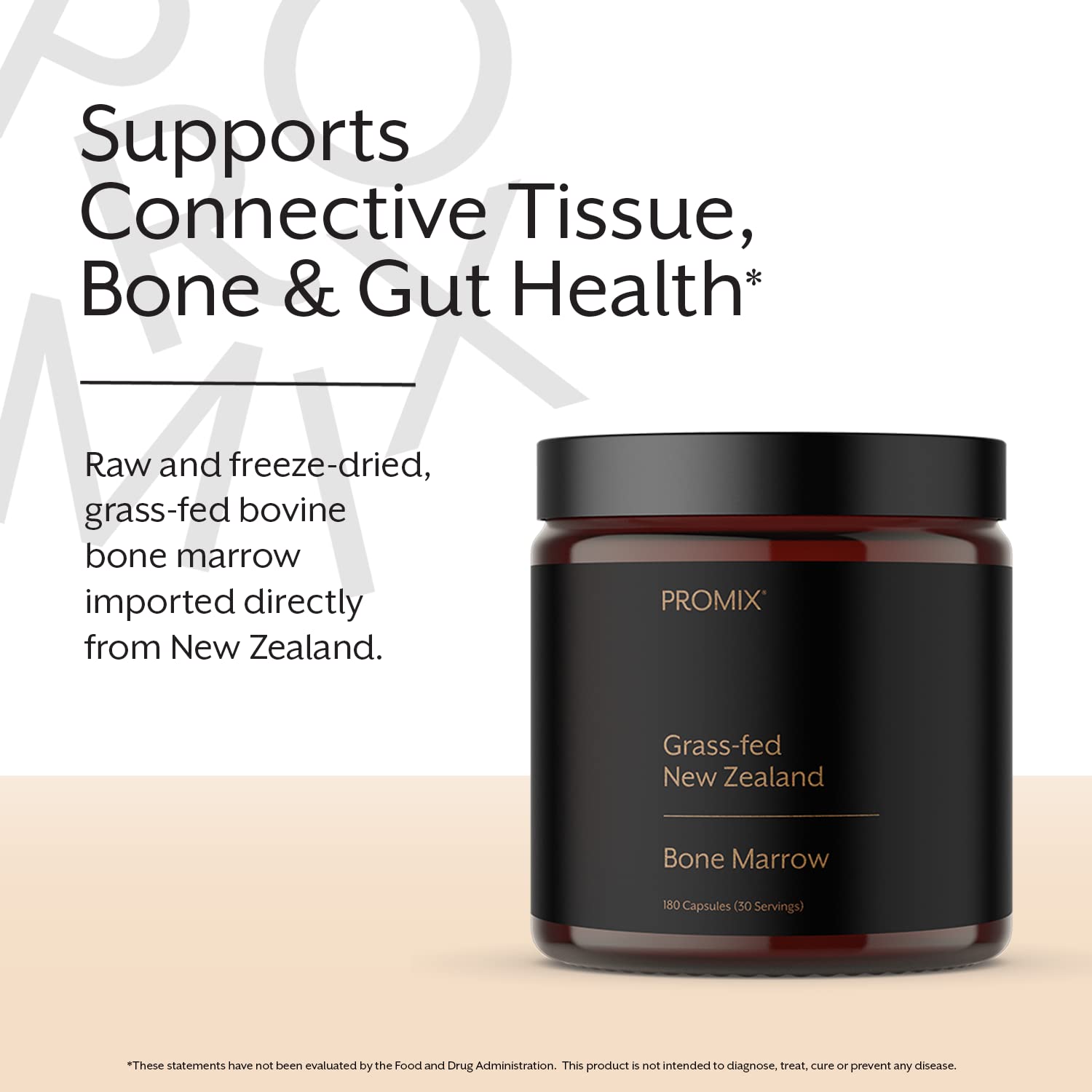 Promix Nutrition bone marrow capsules close-up highlighting small, easy-to-swallow size.