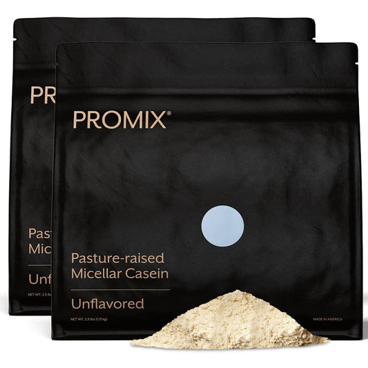 Promix Nutrition Casein bottle front showing grass-fed protein benefits for nighttime recovery