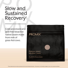 Promix Nutrition casein powder close-up highlighting grass-fed micellar casein