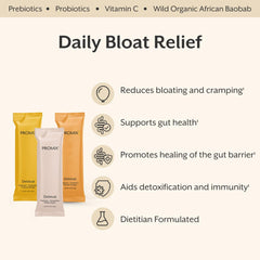 Promix Nutrition Debloat bottle side label highlights key ingredients like probiotics and baobab fiber.