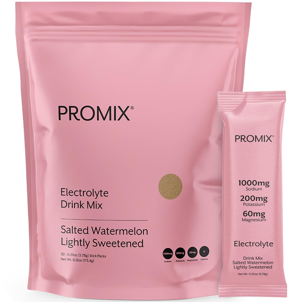 Promix Nutrition electrolyte watermelon stick pack for convenient on-the-go hydration.