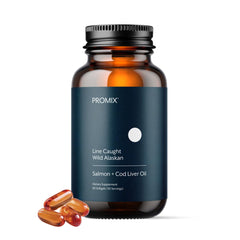 ProMix Nutrition Fish Oil Cod Liver Softgels bottle for easy daily dosing and freshness.