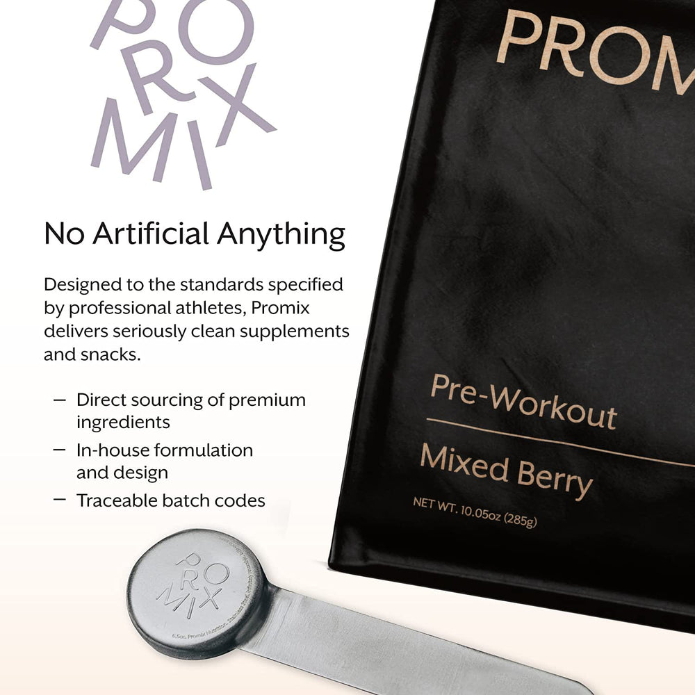 Promix Nutrition pre-workout scoop image shows quick mix and enhanced focus.