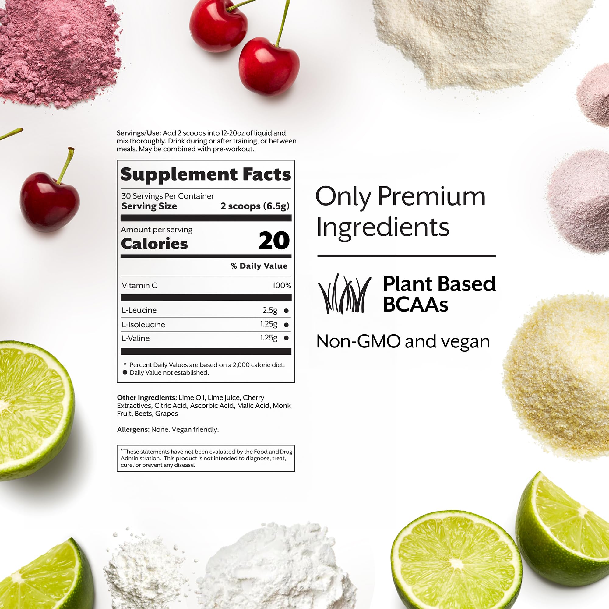 Promix BCAA cherry lime label jar shows vegan, non-GMO formula