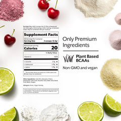 Promix BCAA cherry lime label jar shows vegan, non-GMO formula