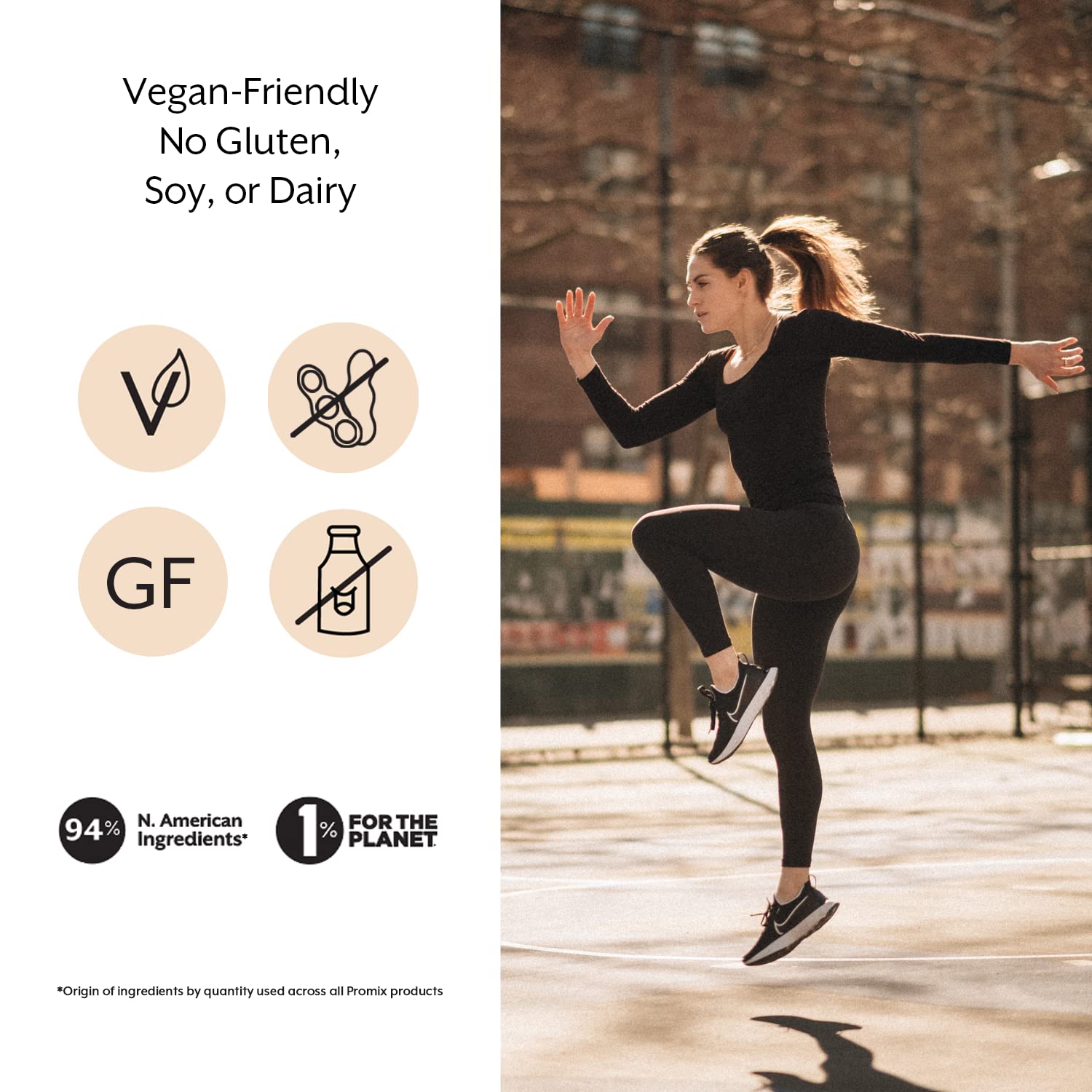 Promix BCAAs gluten-free vegan label shown for dietary flexibility