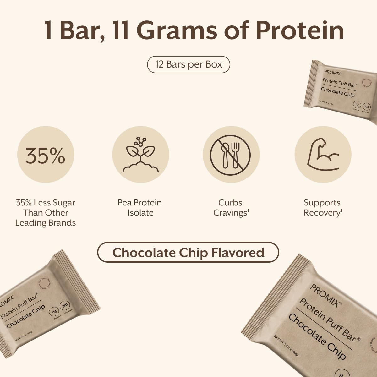 Gluten-free, soy-free Promix Puff Bars for clean snacking