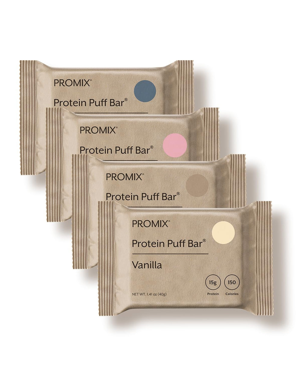ProMix Nutrition Protein Puff Bars vanilla box, a low-sugar high-protein snack for on-the-go