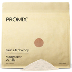 ProMix Nutrition vanilla whey powder bottle for post workout recovery and muscle support.